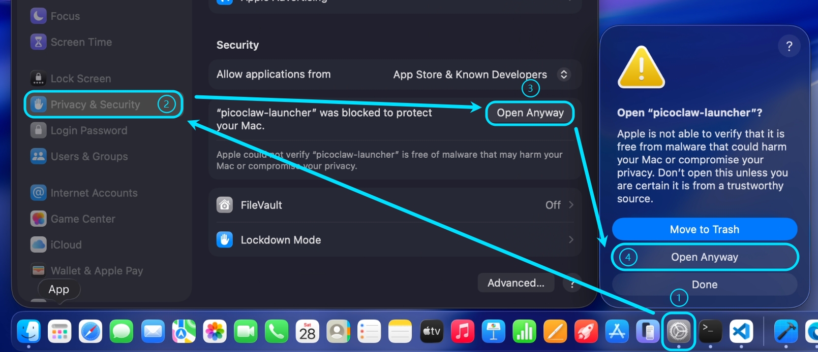 macOS Quyền riêng tư & Bảo mật — Vẫn Mở